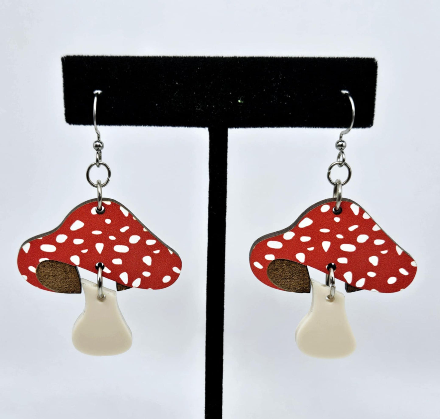 Wooden Mushroom Earrings