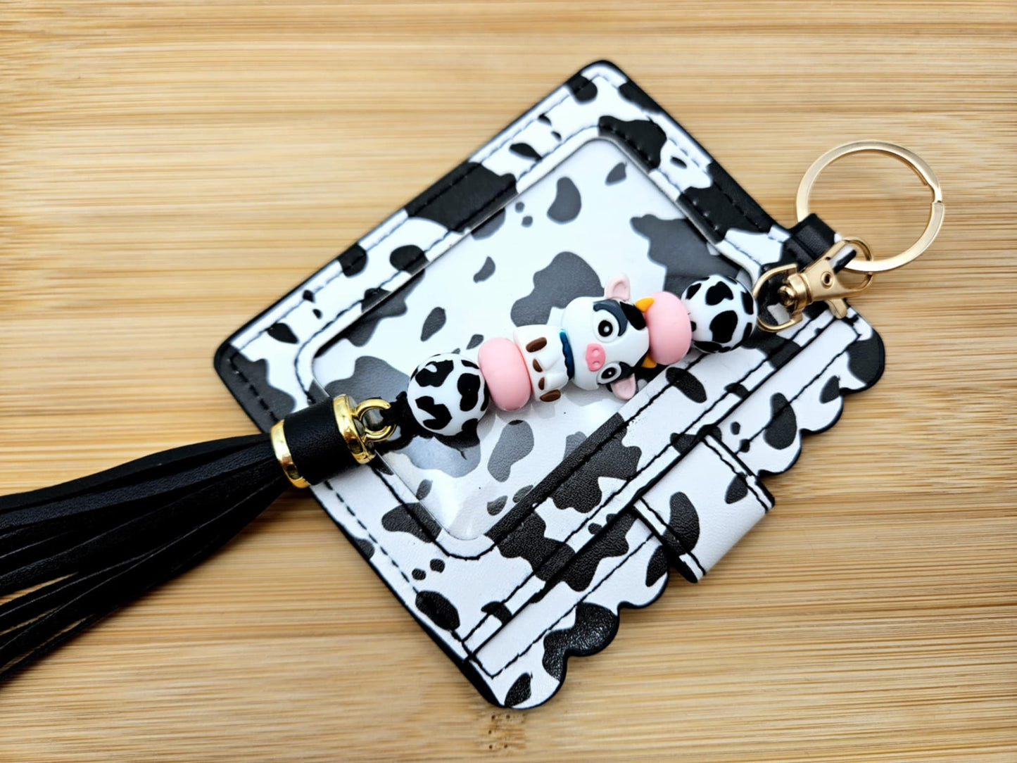 Cow Print Wallet Keychain
