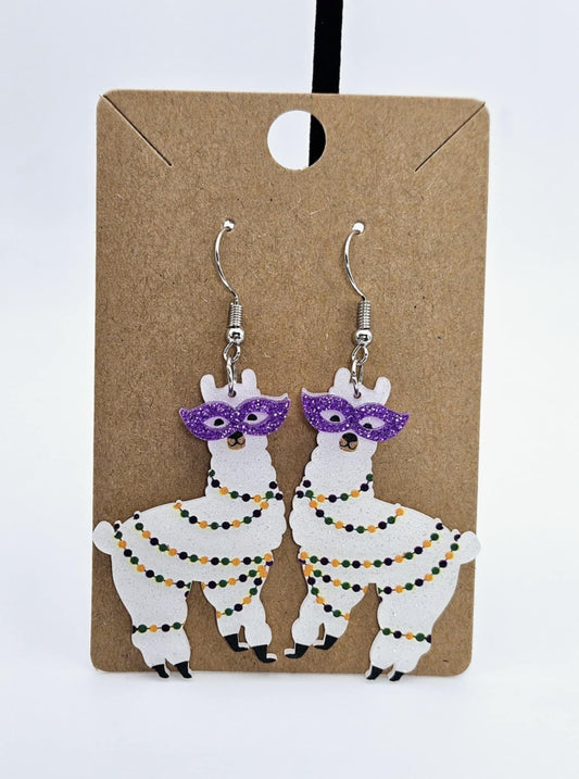 Mardi Gras Llama Earrings