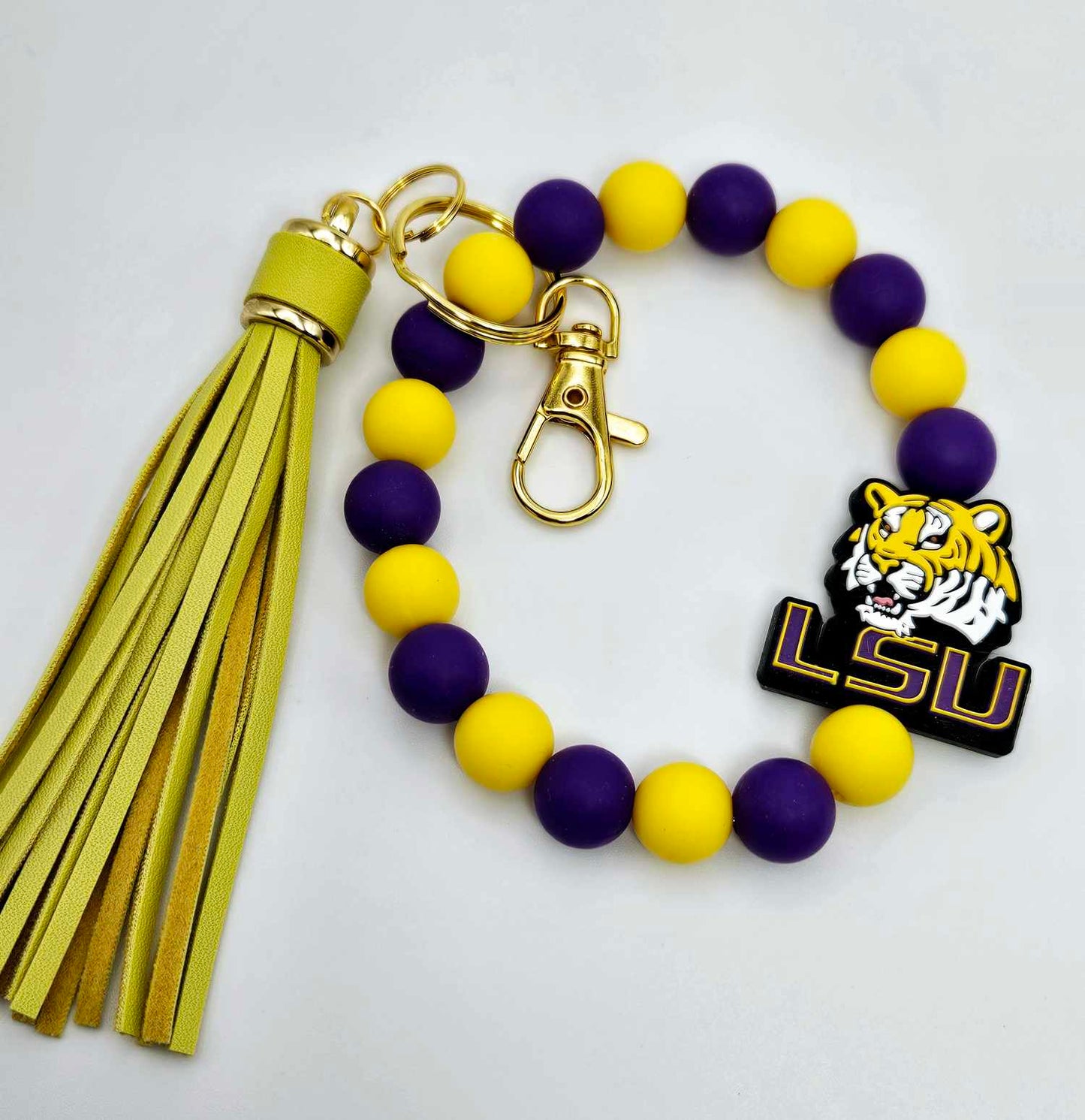 LSU Keychain Bracelet w/ Yellow Tassel