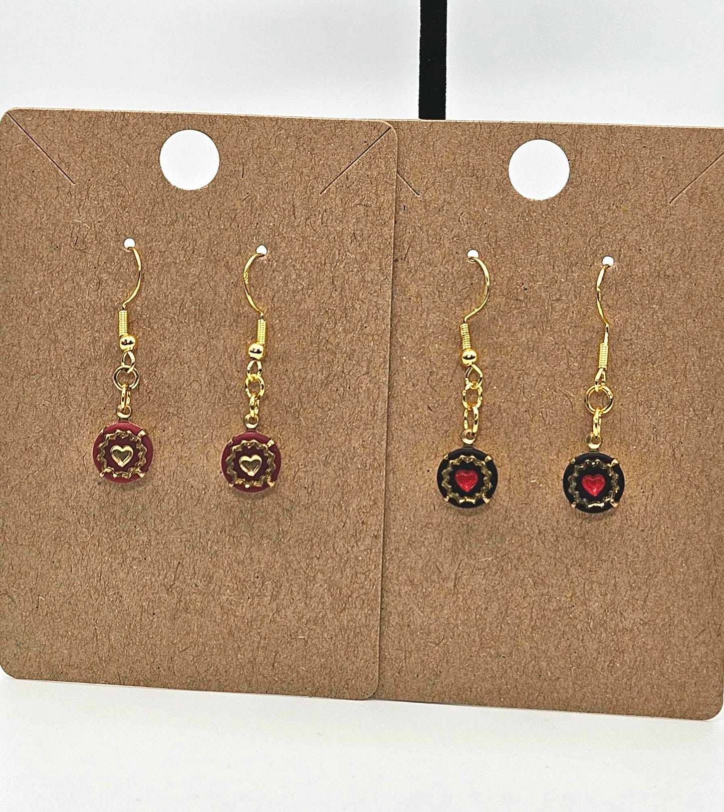 Vintage Glass Heart Dangle Earrings