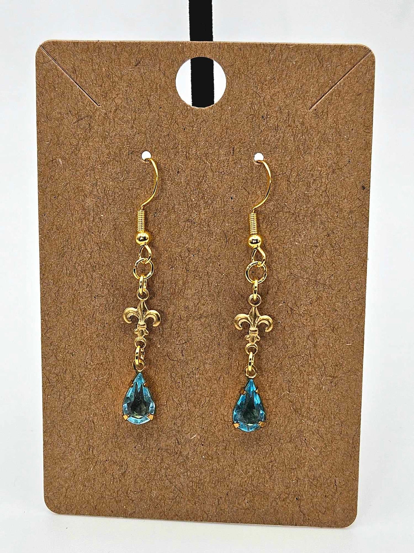 Aquamarine Teardrop Fleur-de-lis Earrings