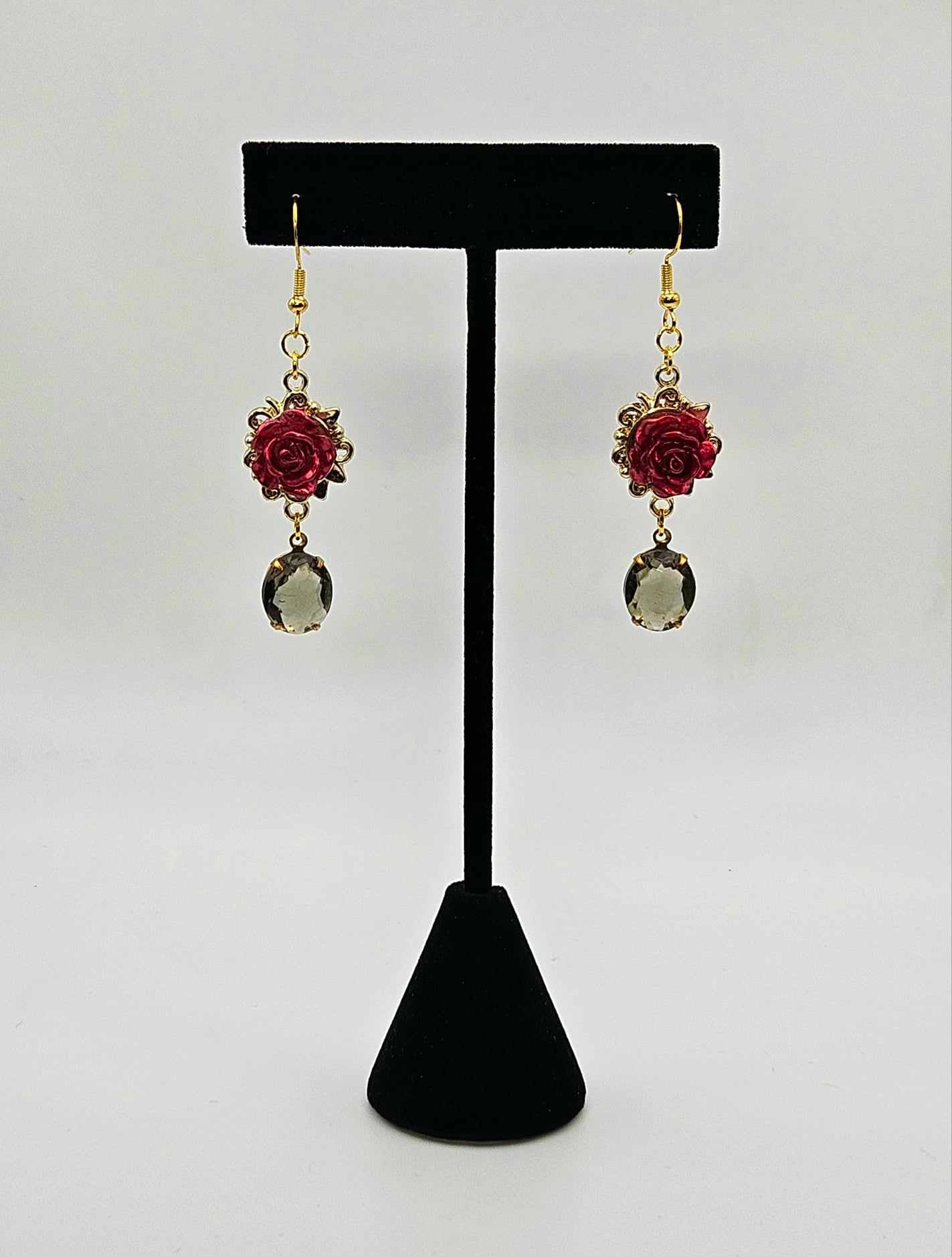 Vintage Glass and Rose Earrings