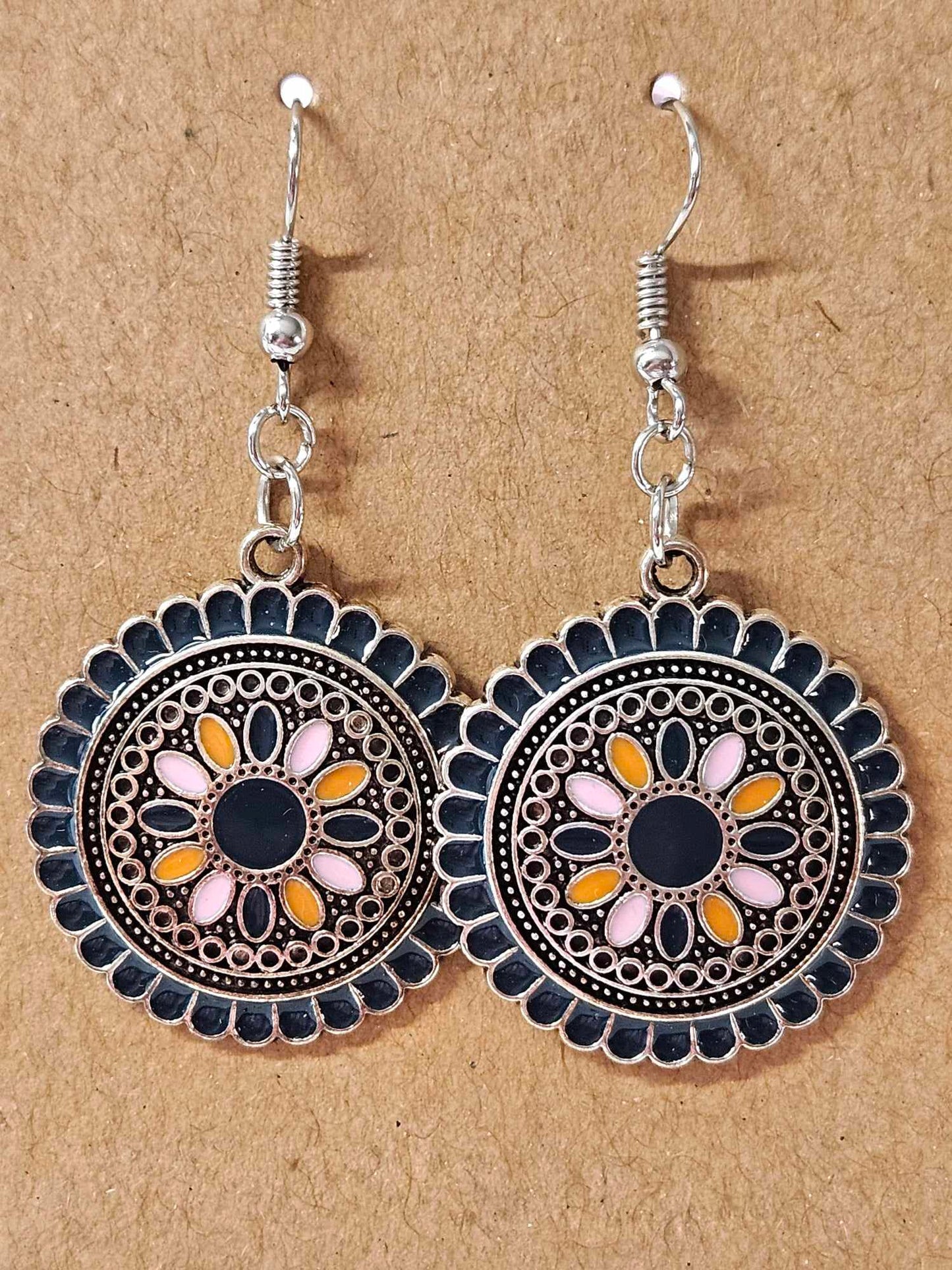 Round Navy Blue Earrings