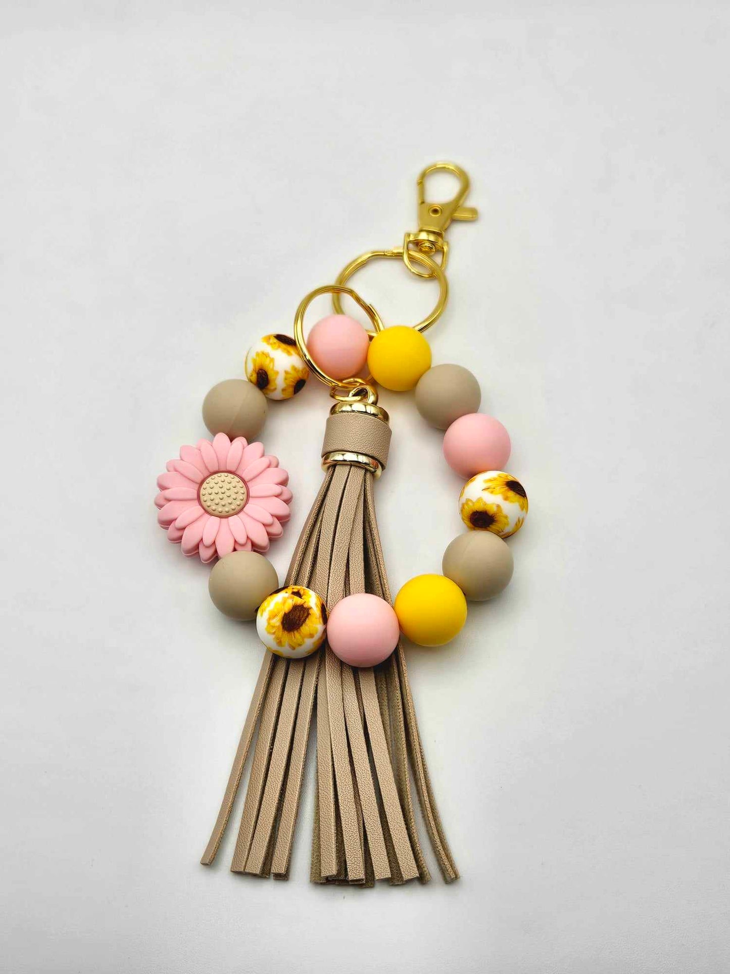 Pink Sunflower Keychain Bracelet w/ Tassel