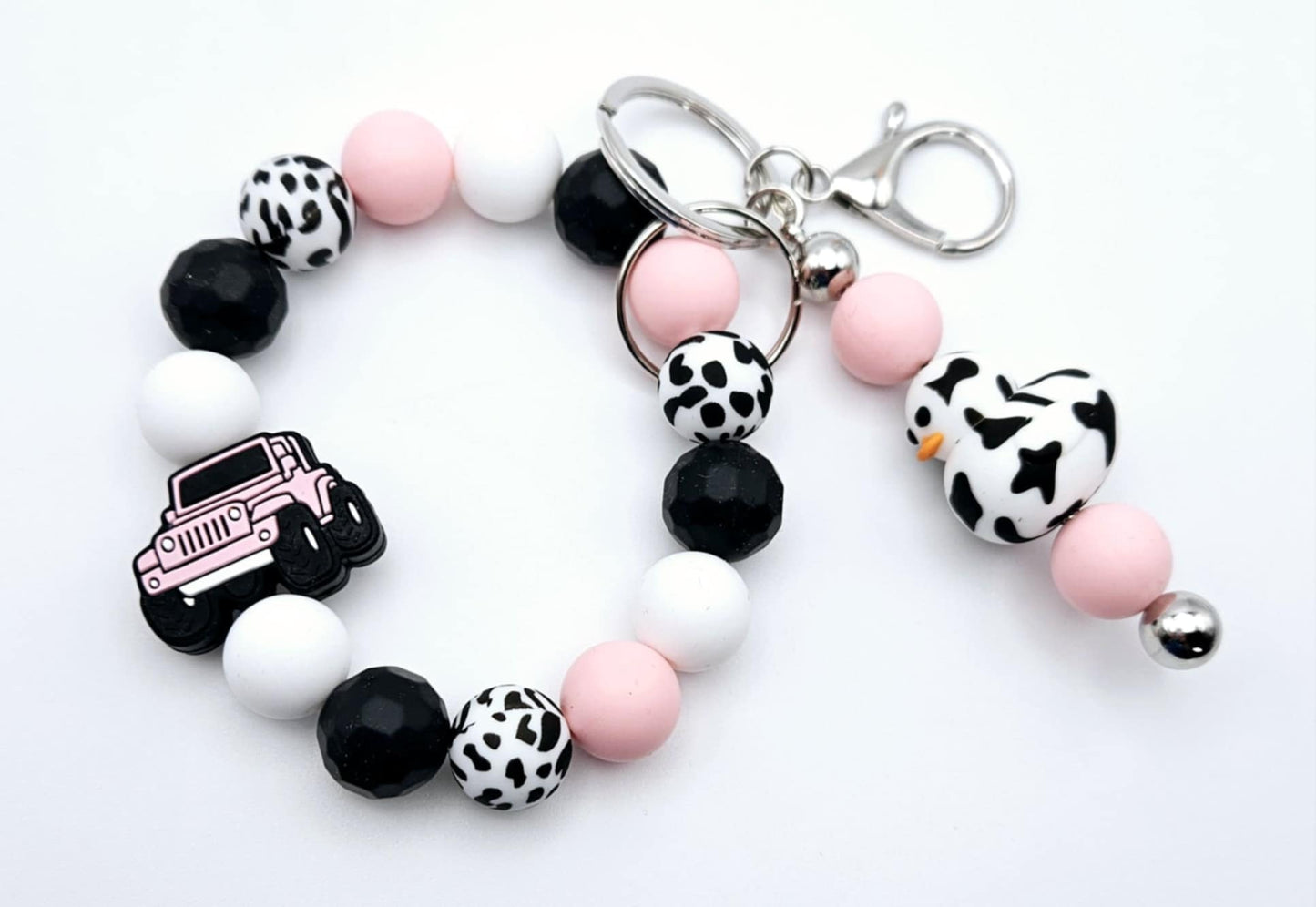 Cow Print Duck - Pink Jeep Keychain Bracelet