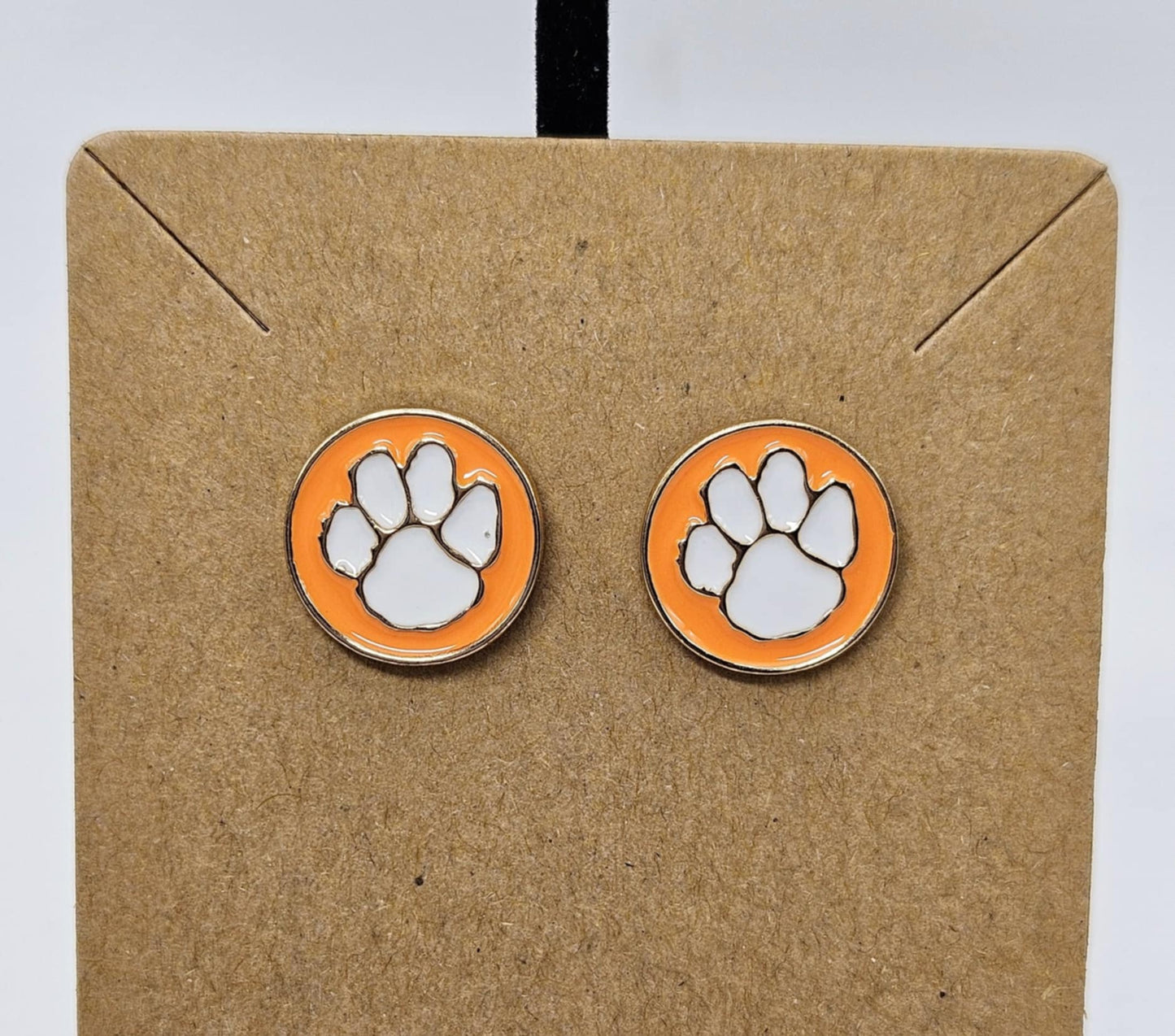 Orange & White Paw Studs