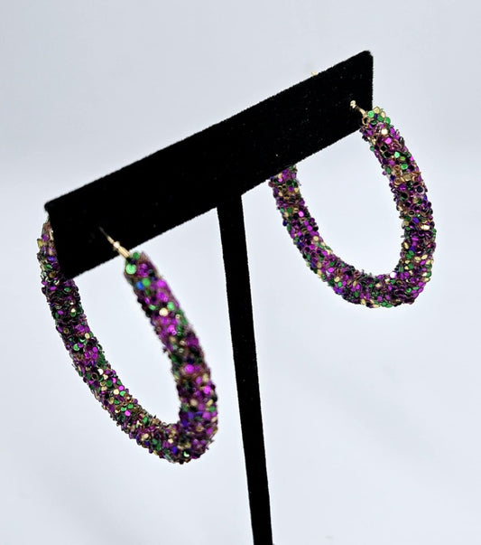 Purple, Green & Gold Glitter Hoops