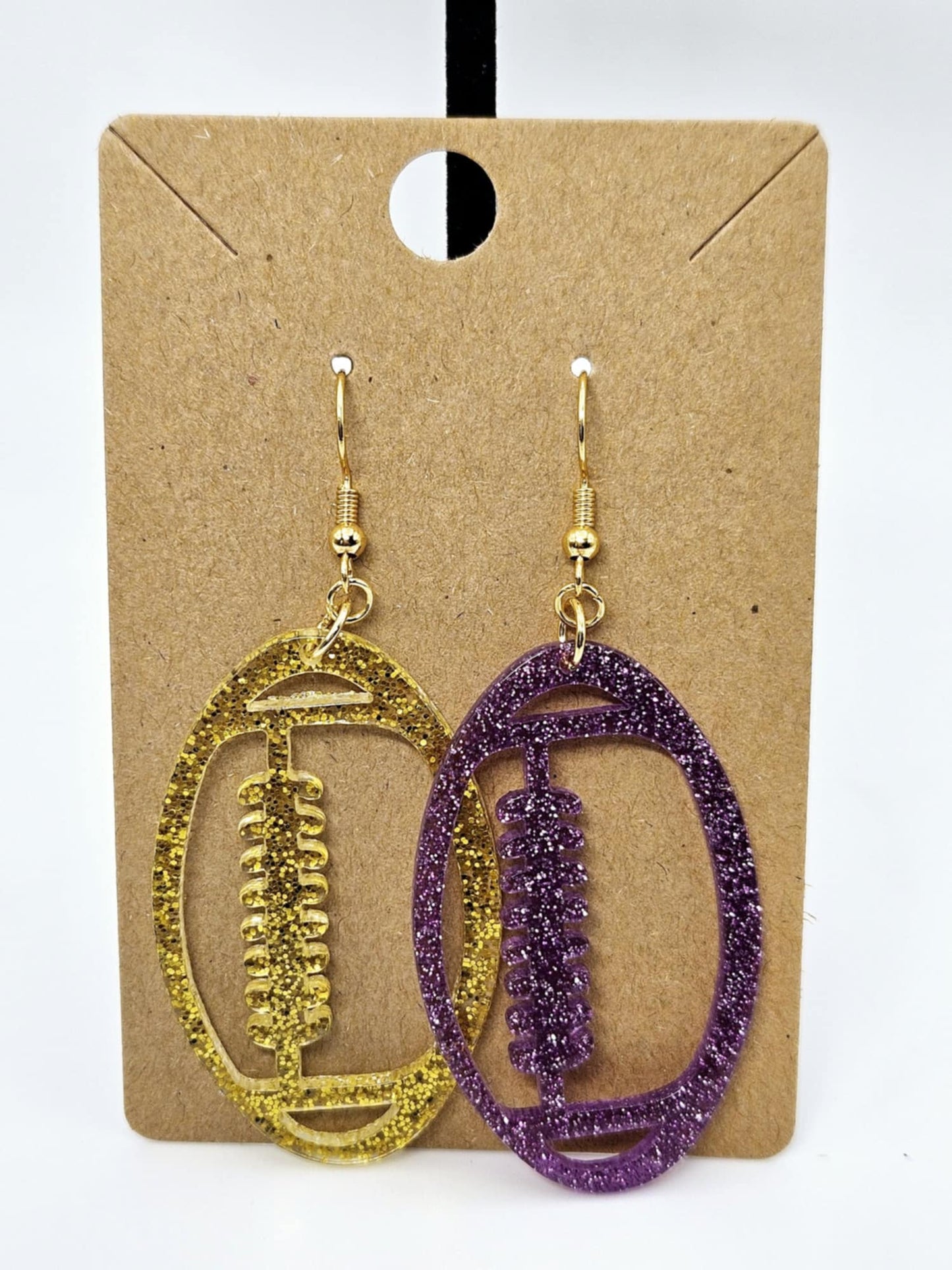 Purple & Gold Glitter Football Earrings