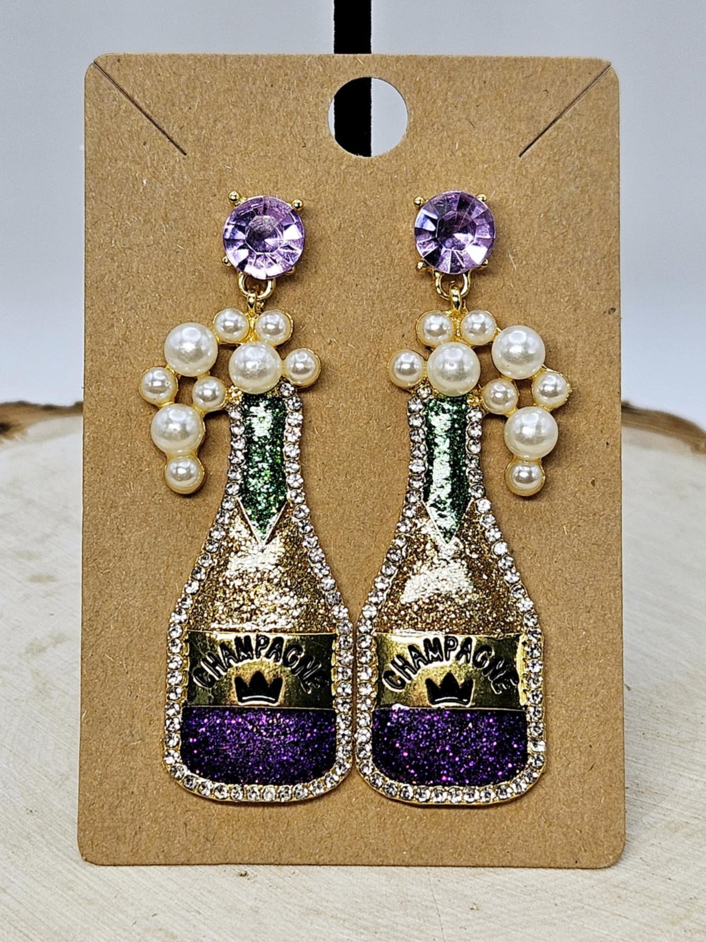Mardi Gras Champagne Earrings