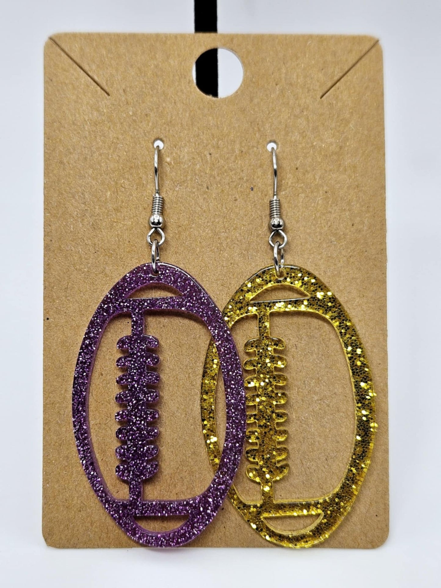 Purple & Gold Glitter Football Earrings