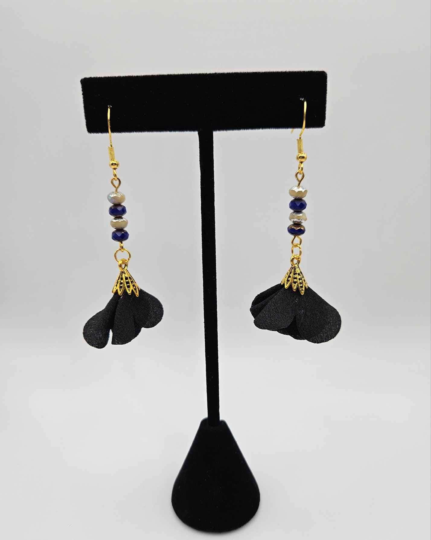Satin-y Boho Petal Dangle Earrings W/ Beads