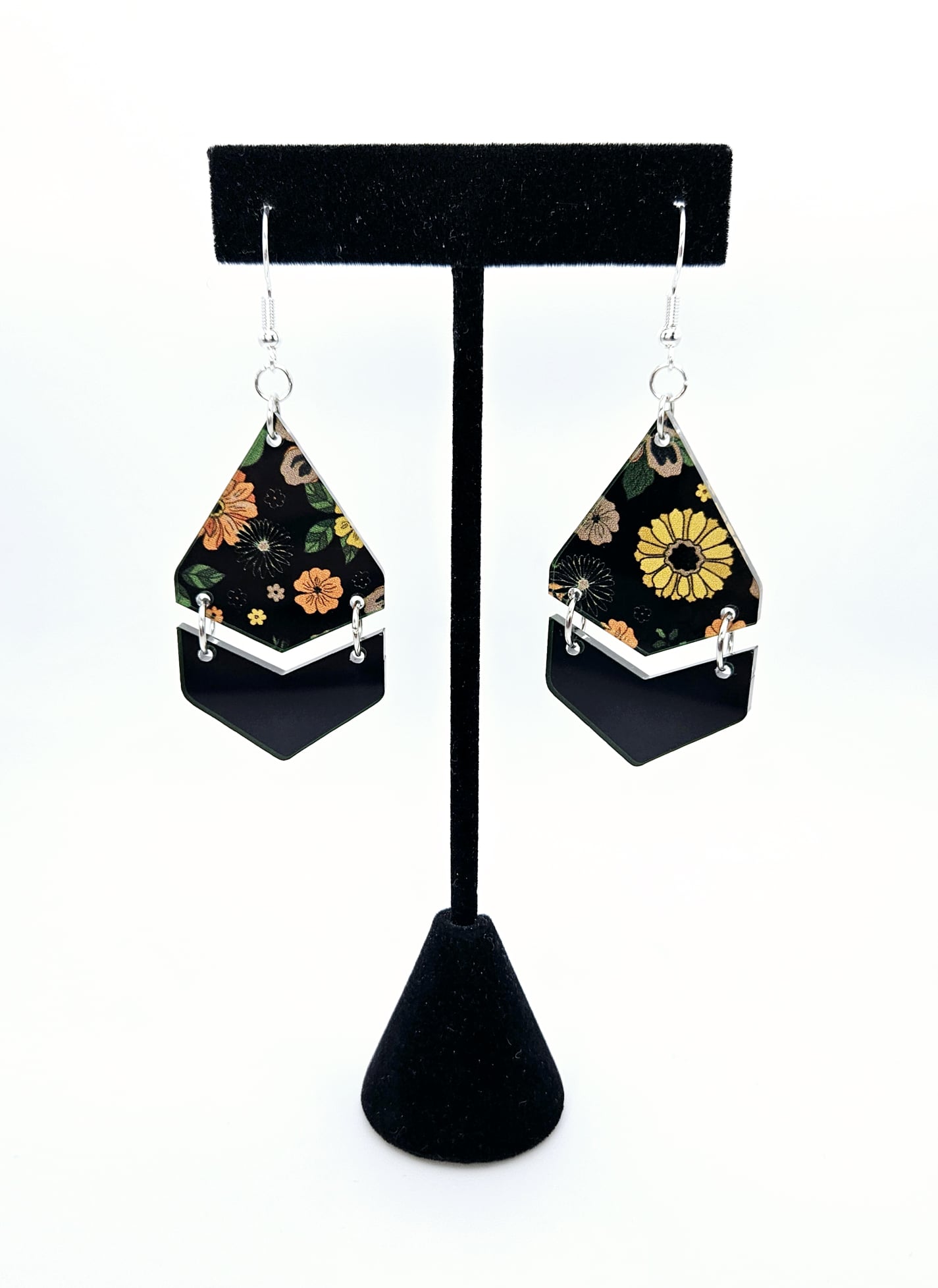 Floral Chevron Drop Earrings