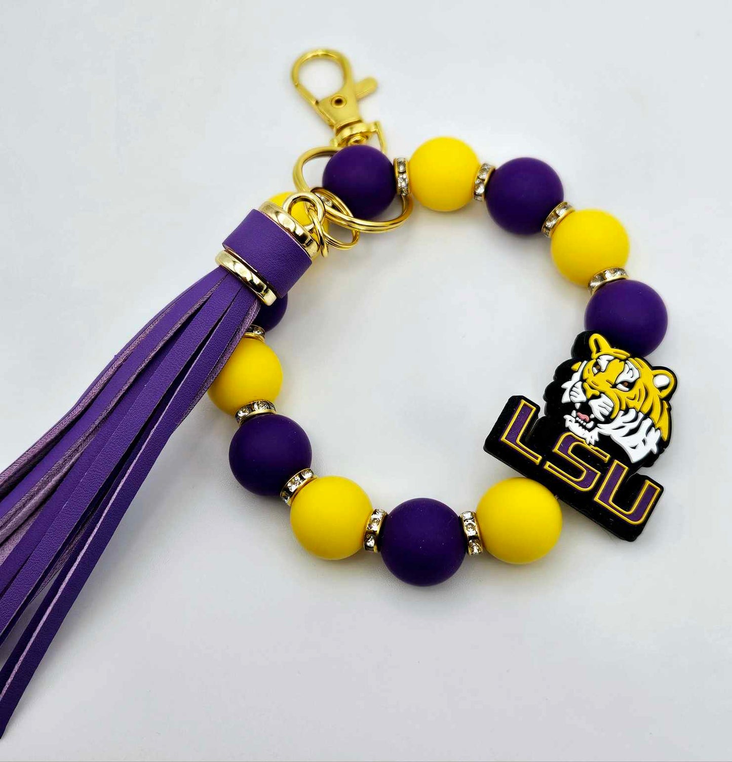 LSU Keychain Bracelet w/ Purple Tassel