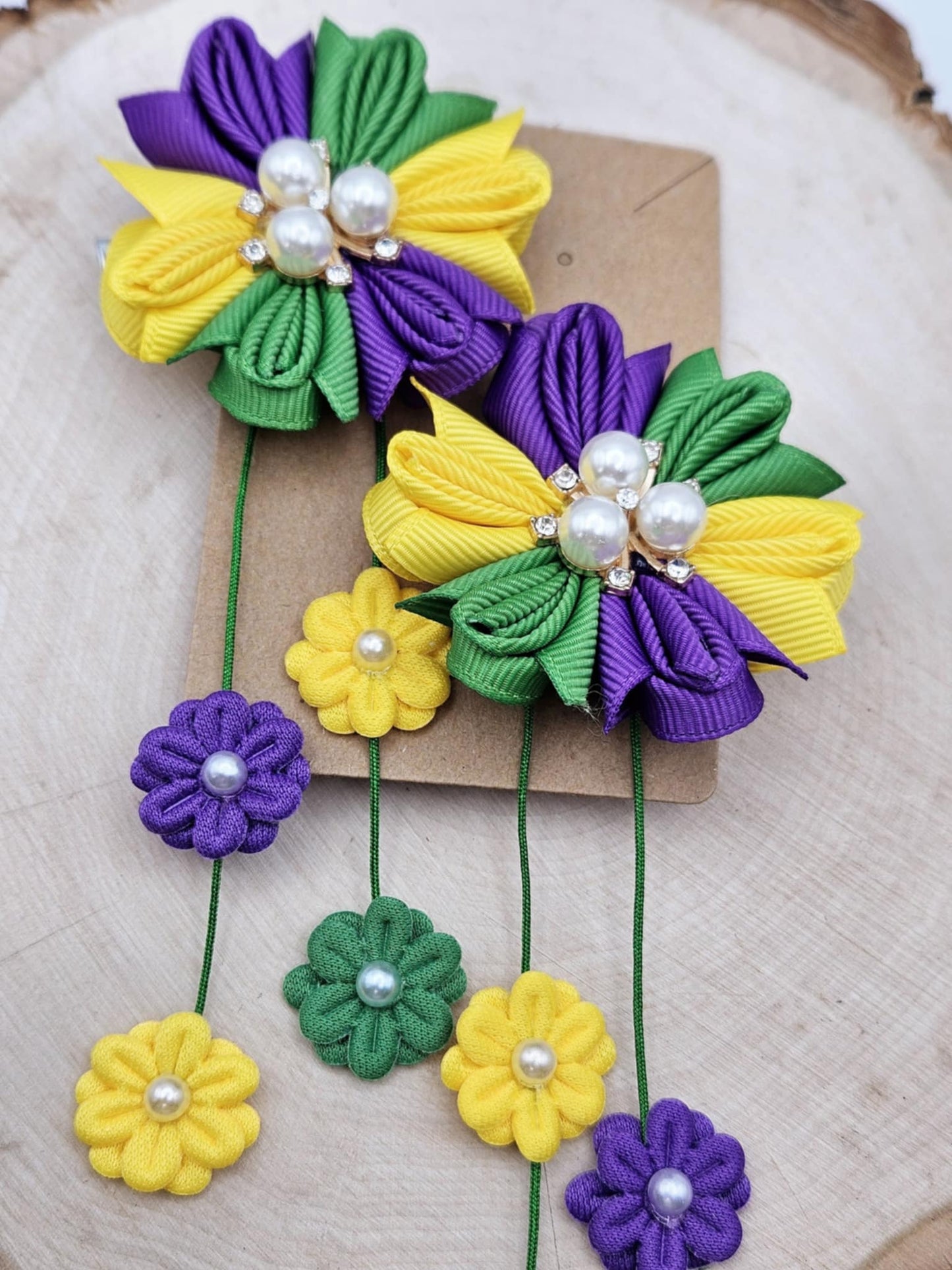 Feaux Pearl Mardi Gras Hair Clips