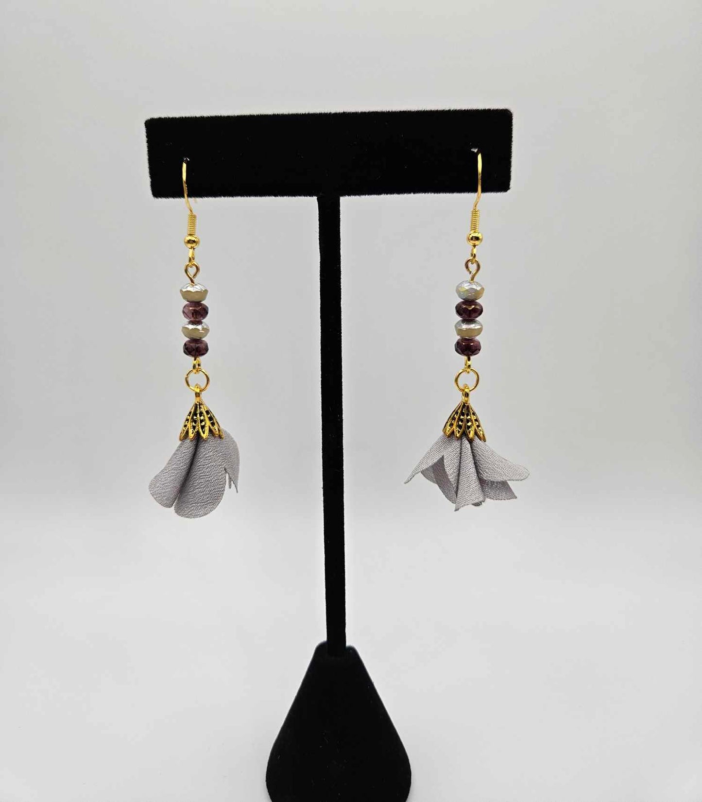 Satin-y Boho Petal Dangle Earrings W/ Beads