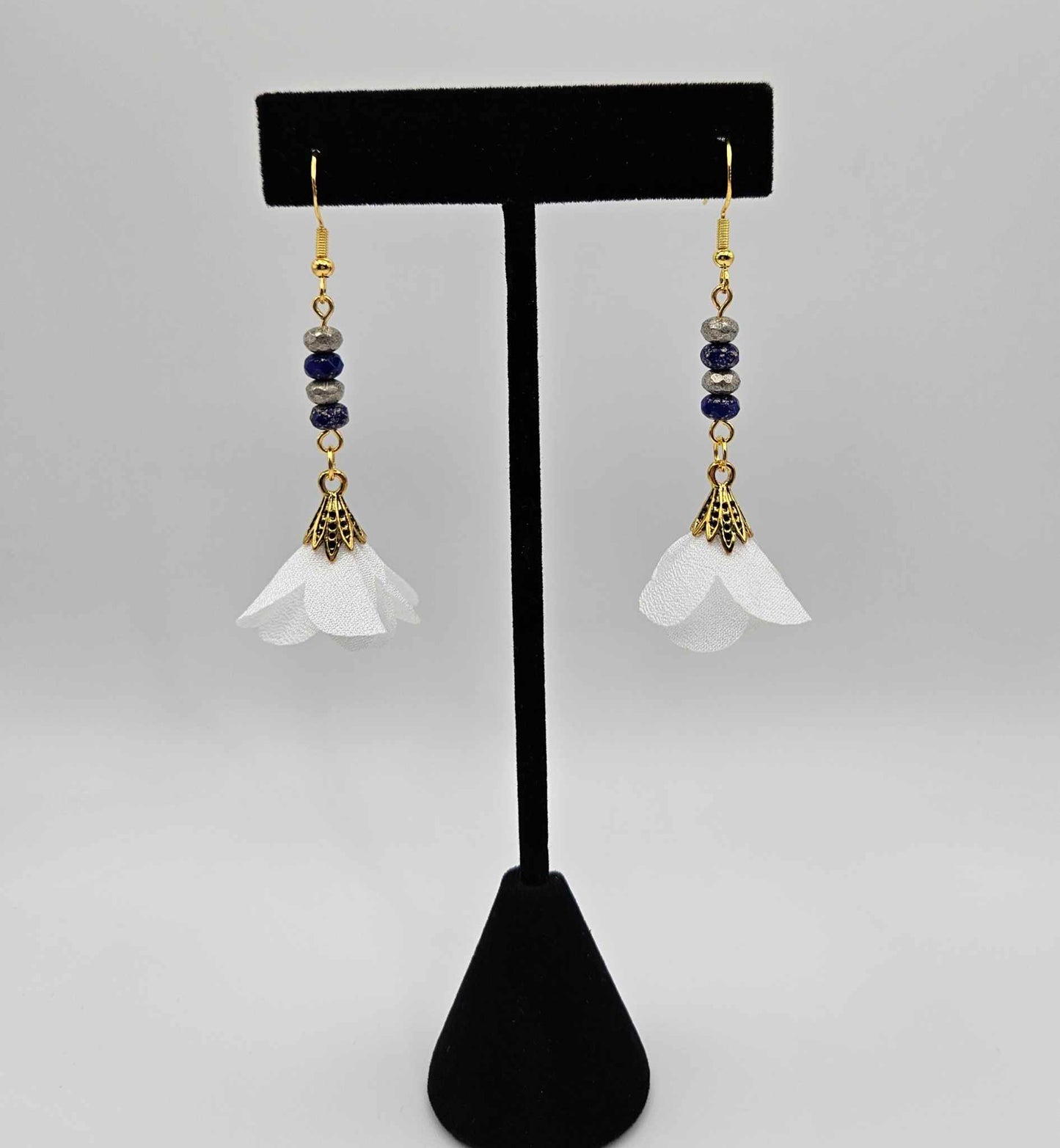 Satin-y Boho Petal Dangle Earrings W/ Beads