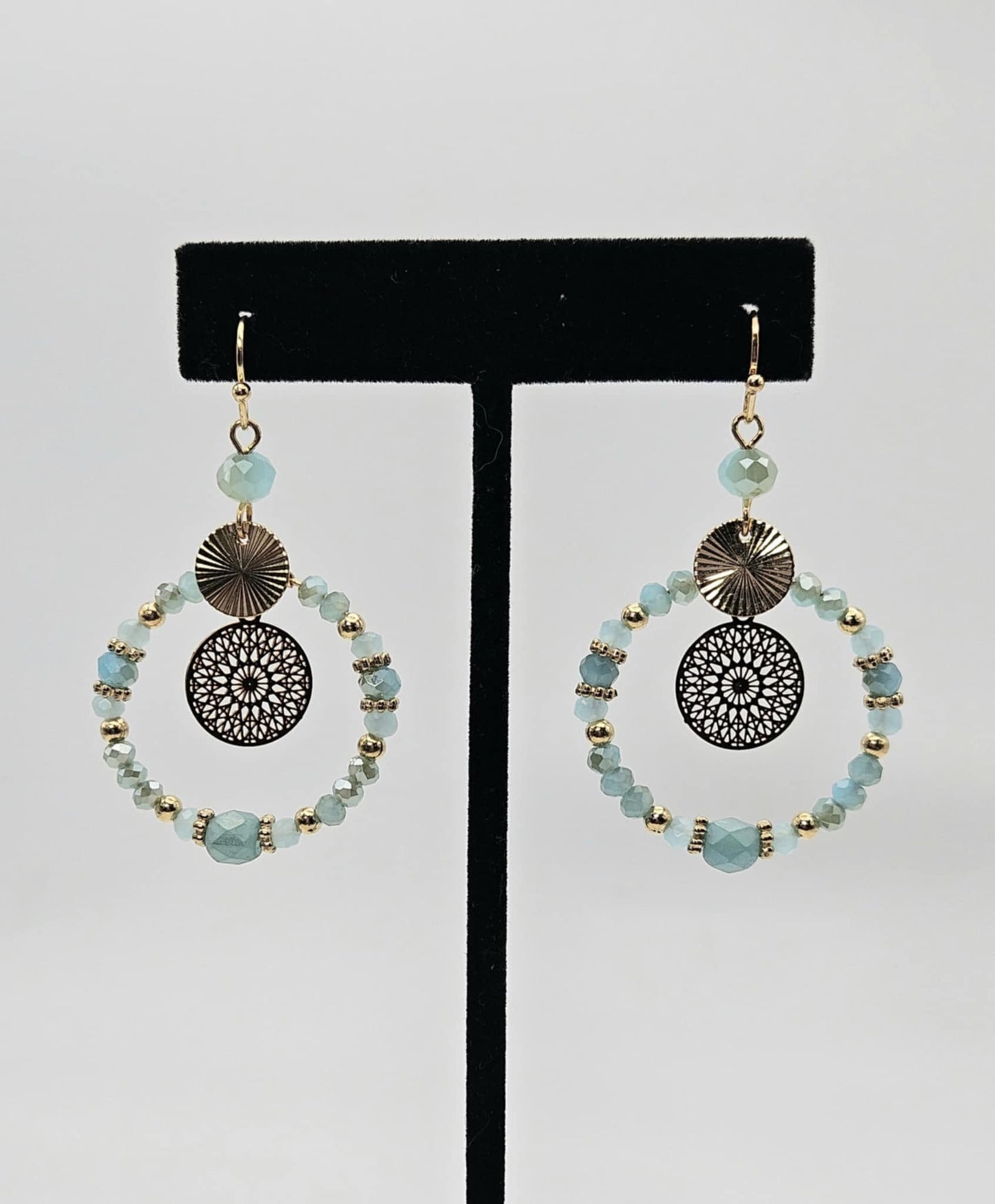 Circular Beaded Drop Earrings - Turquoise