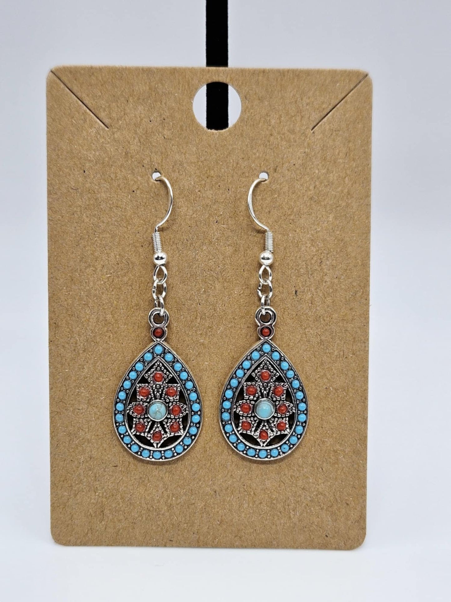 Aqua & Rustic Red Teardrop Earrings