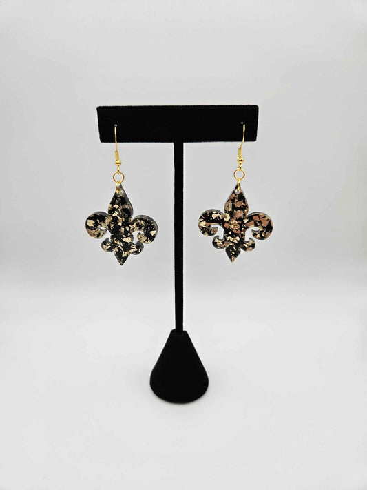 Black & Gold Fleur-de-lis Earrings