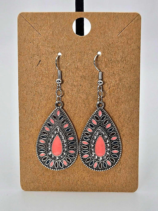 Coral-Pink & Chocolate Tear Drop Earrings