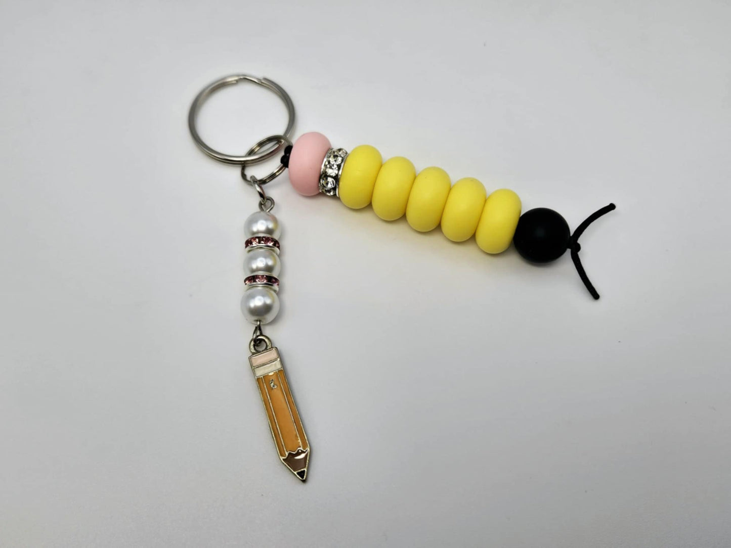 Pencil Keychain w/ Glass Beaded Pencil Charm