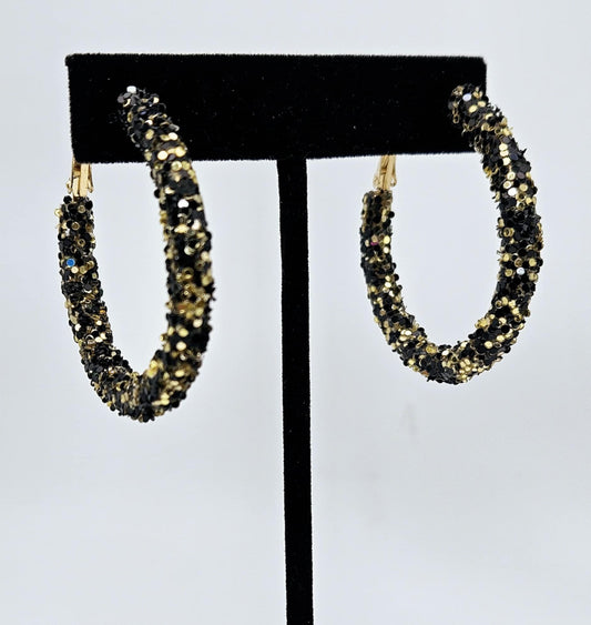 Black & Gold Glitter Hoops