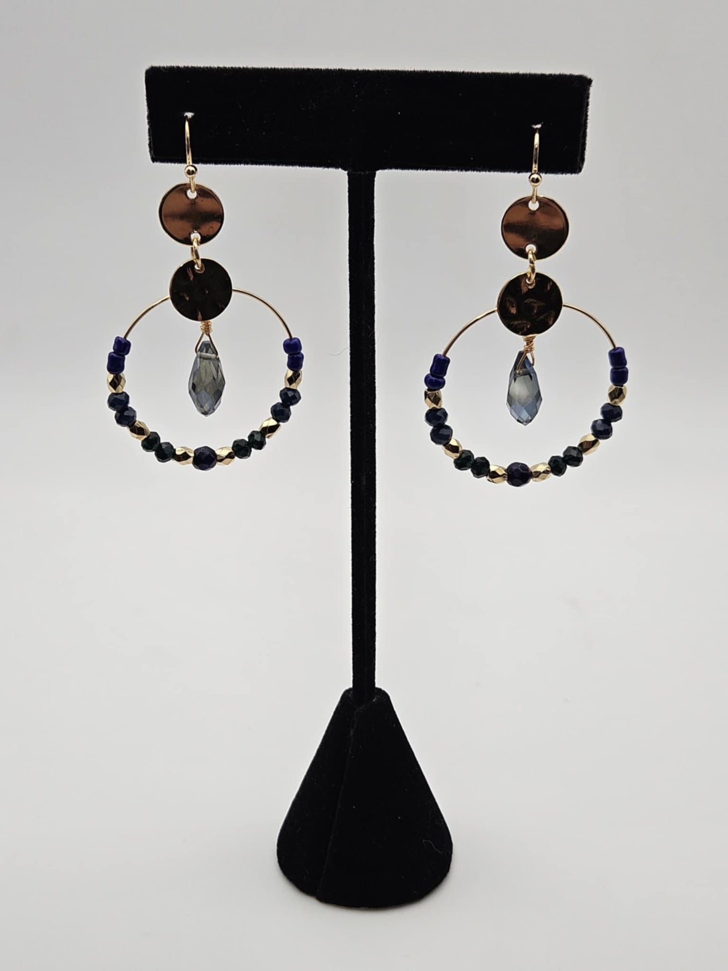 Circular Beaded Drop Earrings - Blue