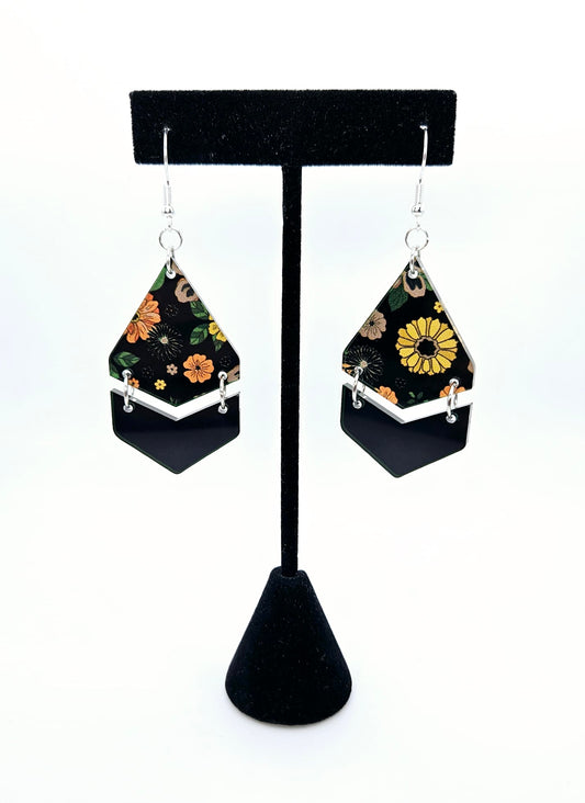 Floral Chevron Drop Earrings