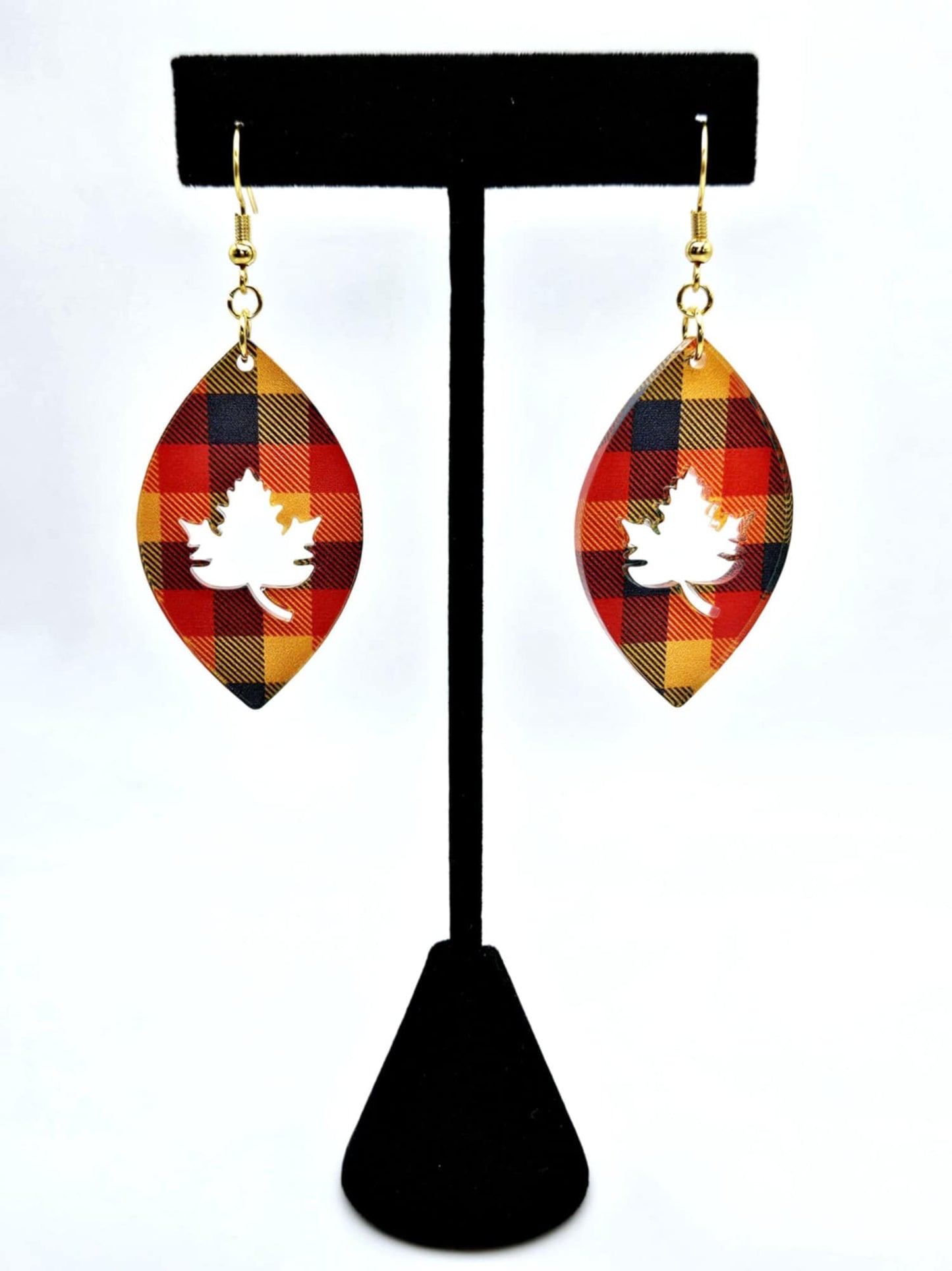 Plaid Leaf Earrings