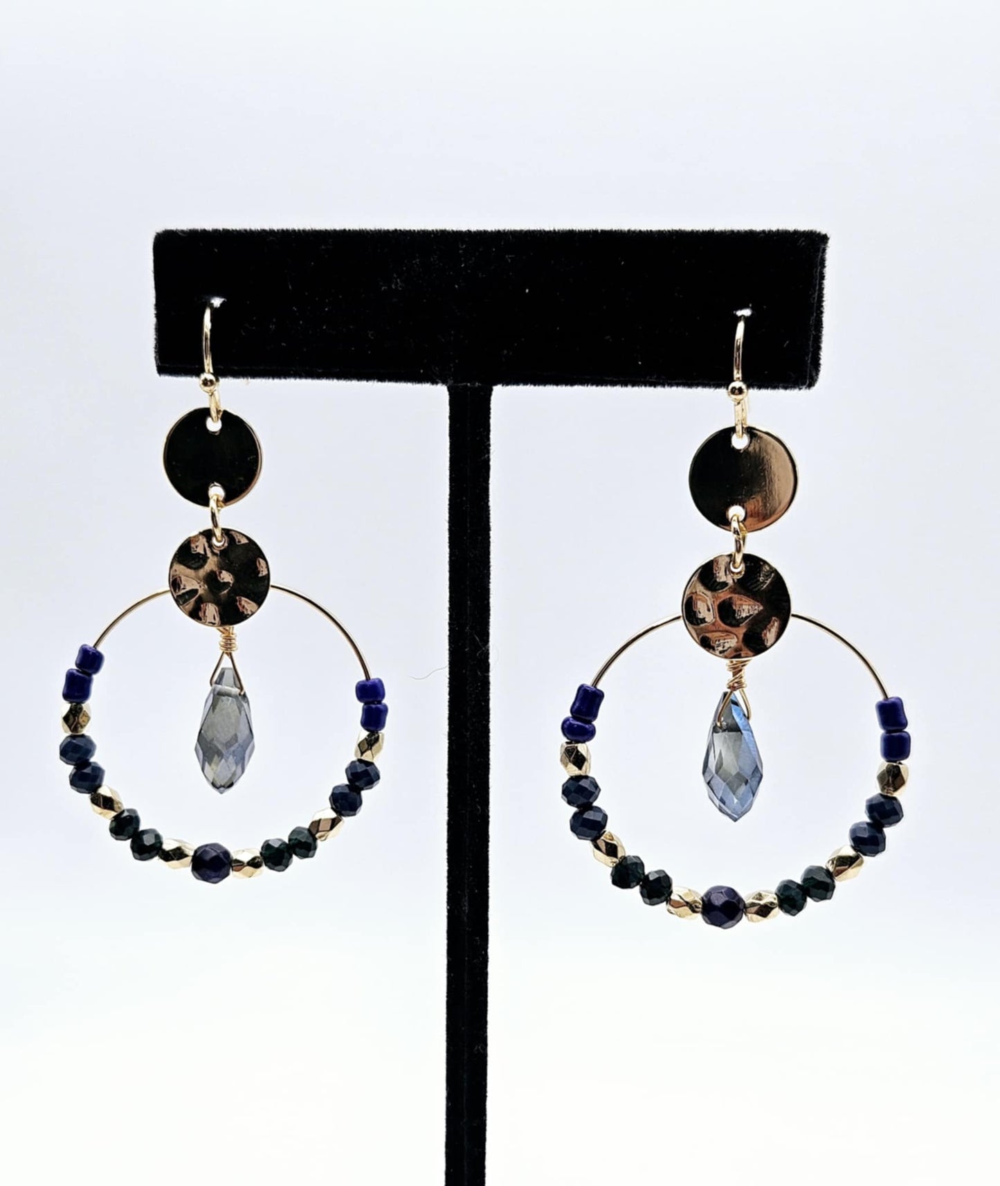 Circular Beaded Drop Earrings - Blue