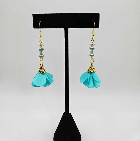 Satin-y Boho Petal Dangle Earrings W/ Beads